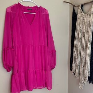 Vibrant Vince Camuto Pink Sheer Long Sleeve Dress